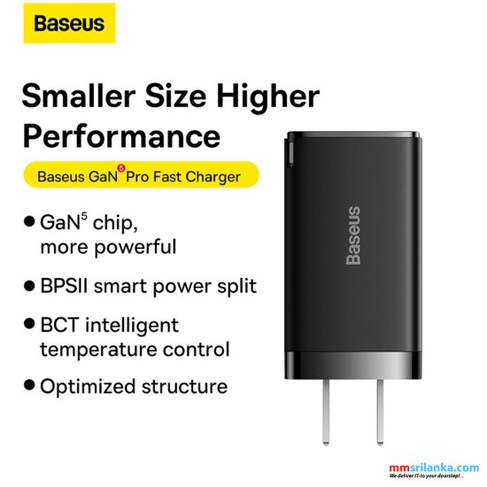 Baseus GaN5 Pro 2C+U 65W Fast Charger CN Black